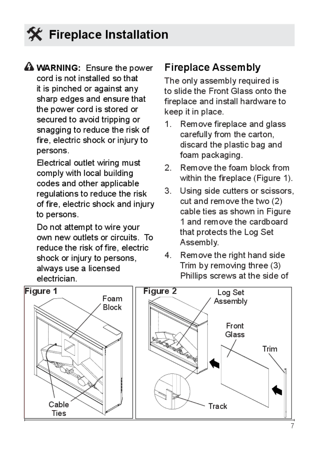 Dimplex DF2622SS, NBDF2608, DF2622BLK owner manual Fireplace Installation, Fireplace Assembly 