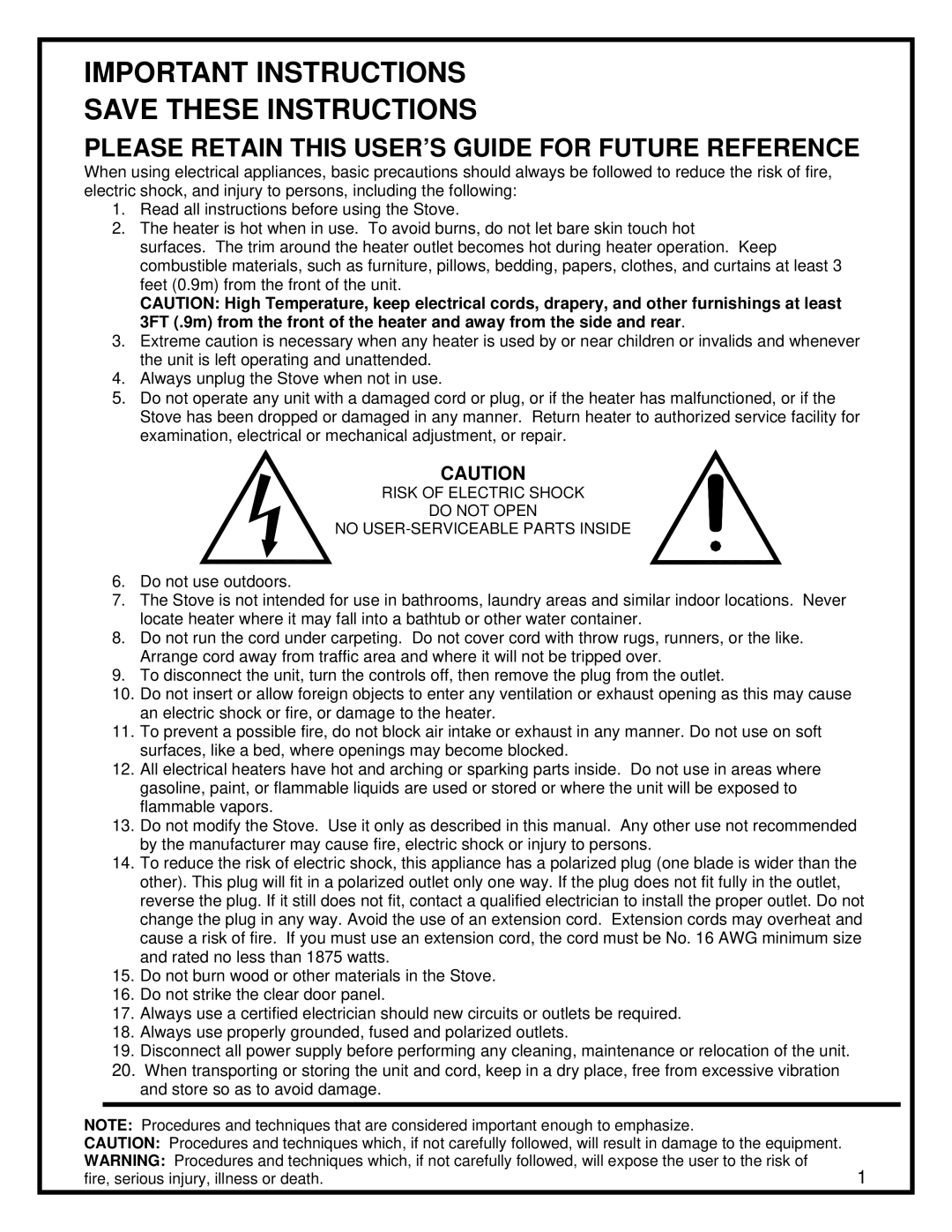 Dimplex Purifire Electric Stove manual Important Instructions, Please Retain this USER’S Guide for Future Reference 