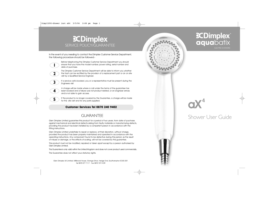 Dimplex manual Shower User Guide 