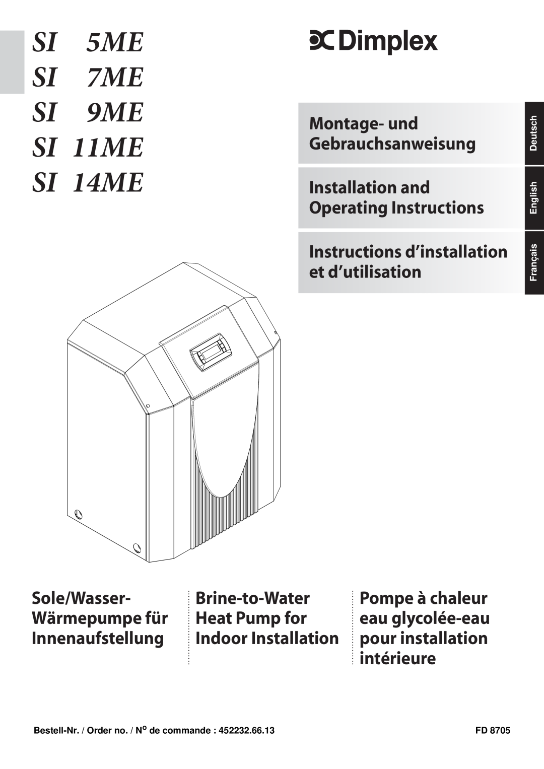 Dimplex manual SI 5ME SI 7ME SI 9ME SI 11ME SI 14ME, Sole/Wasser, Brine-to-Water, Wärmepumpe für, Heat Pump for 