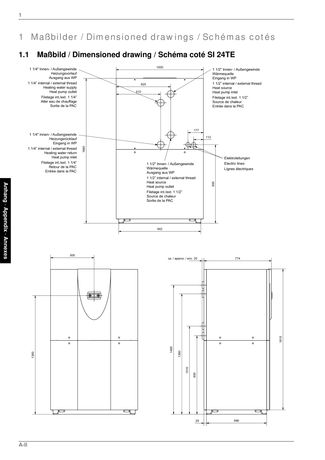 Dimplex SI 24TE SI 37TE manual Maßbilder / Dimensioned drawings / Schémas cotés 