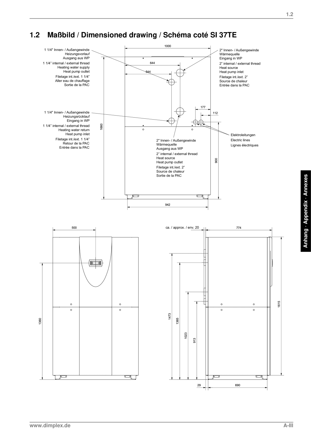 Dimplex SI 24TE SI 37TE manual Maßbild / Dimensioned drawing / Schéma coté SI 37TE 