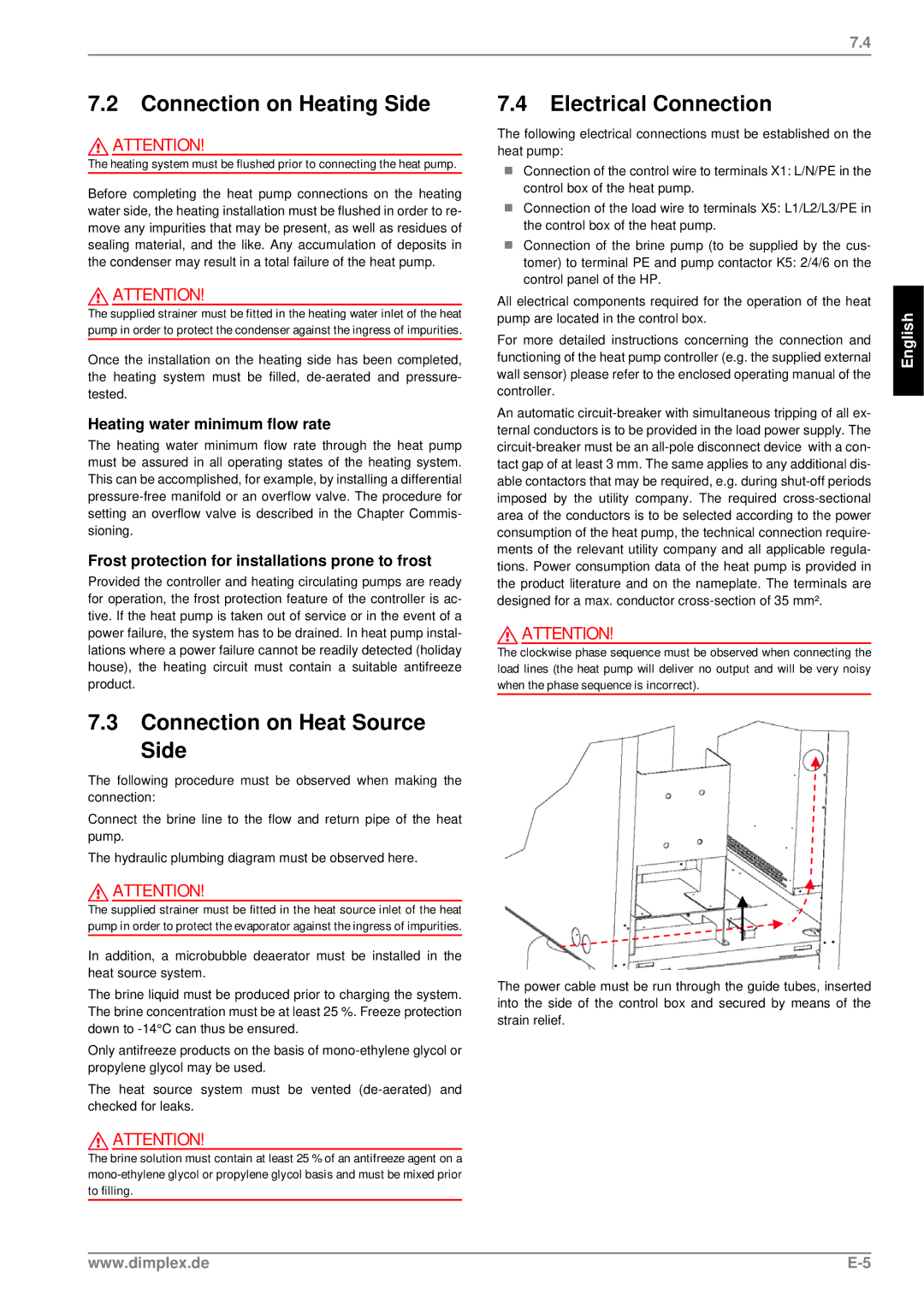 Dimplex SI 75ZSR manual Connection on Heating Side, Electrical Connection, Connection on Heat Source Side 