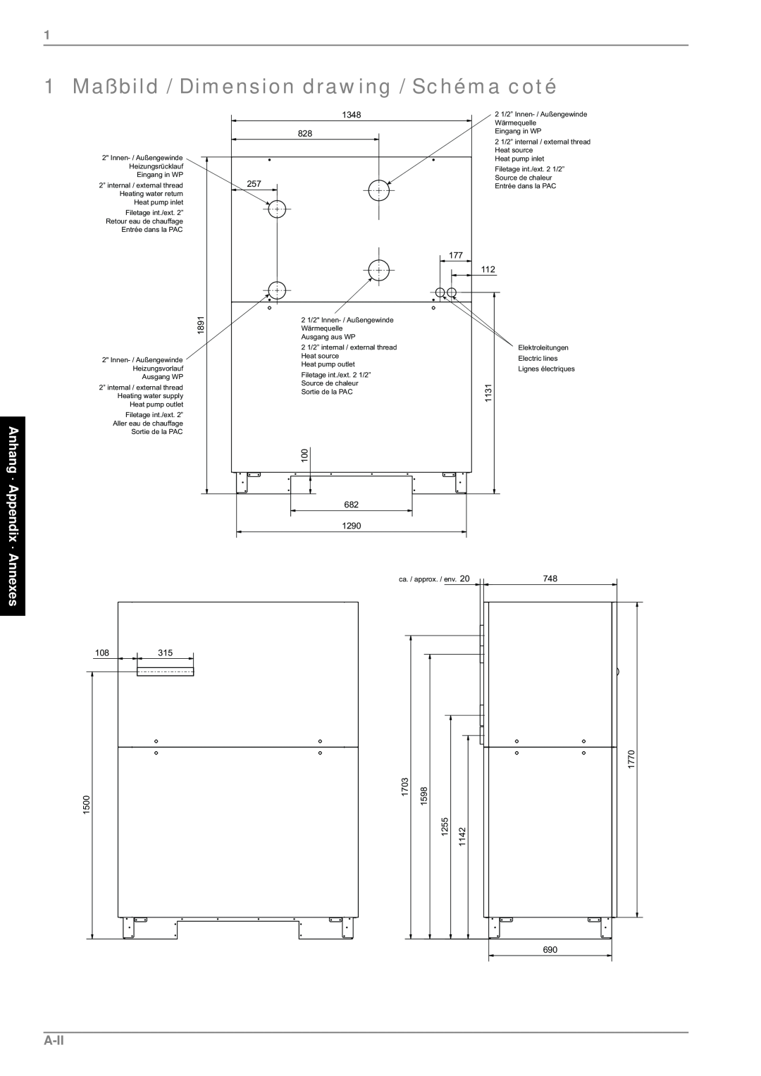 Dimplex SI 75ZSR manual 1 Maßbild / Dimension drawing / Schéma coté, Anhang · Appendix · Annexes, A-Ii 