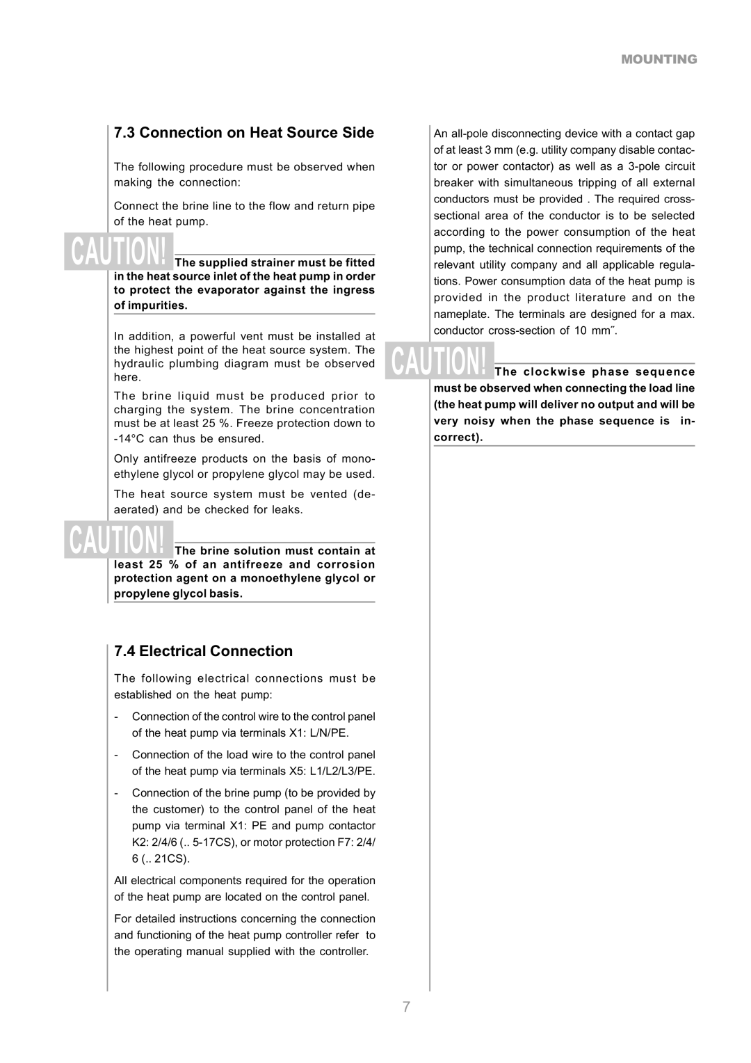 Dimplex SI 9CS, SI 17CS, SI 7CS, SI 14CS, SI 5CS, SI 21CS, SI 11CS manual Connection on Heat Source Side, Electrical Connection 