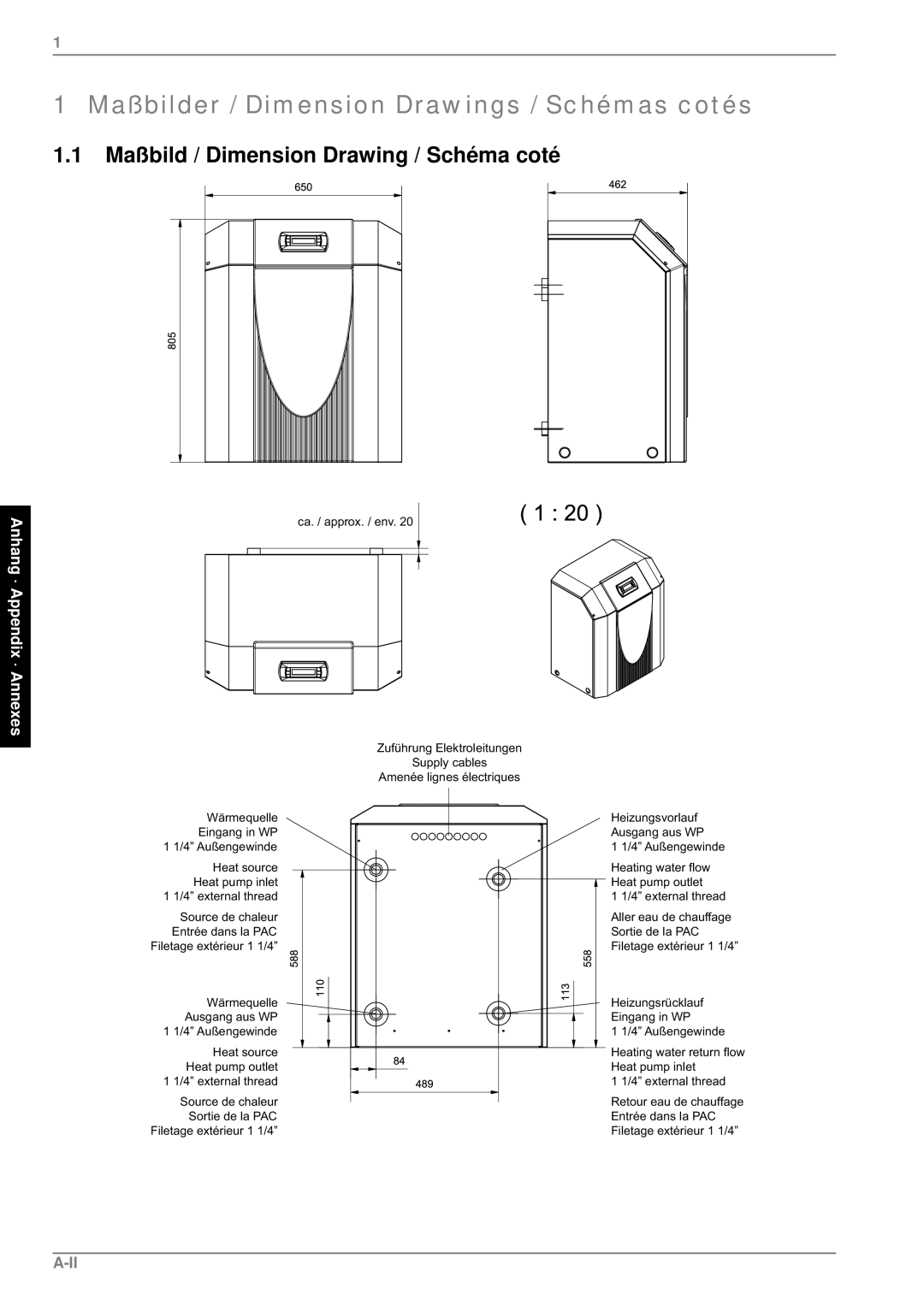 Dimplex SI7MER, SI 9MER, SI 11MER Maßbilder / Dimension Drawings / Schémas cotés, Maßbild / Dimension Drawing / Schéma coté 