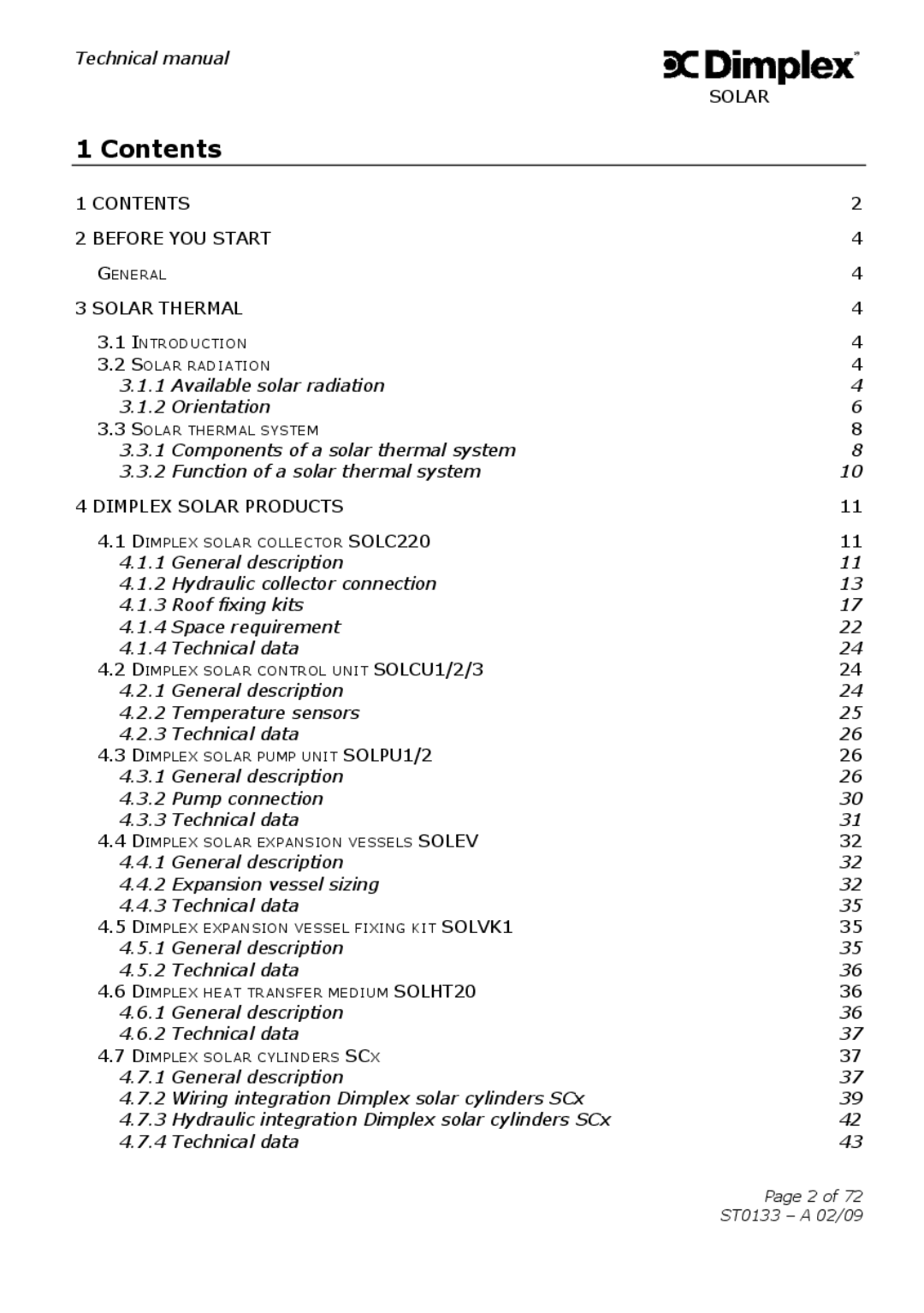 Dimplex ST0133 technical manual Contents 