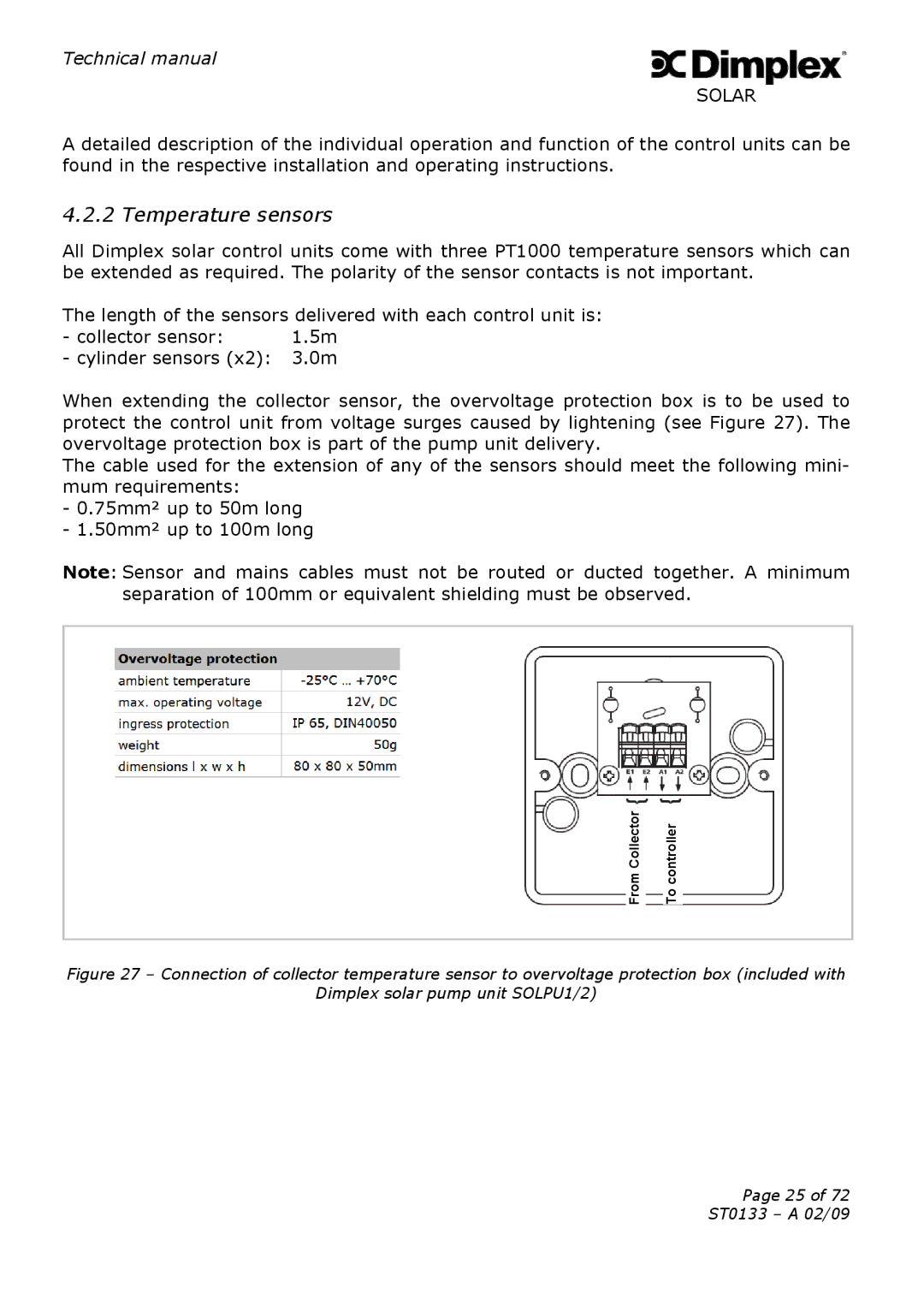 Dimplex ST0133 technical manual Temperature sensors 