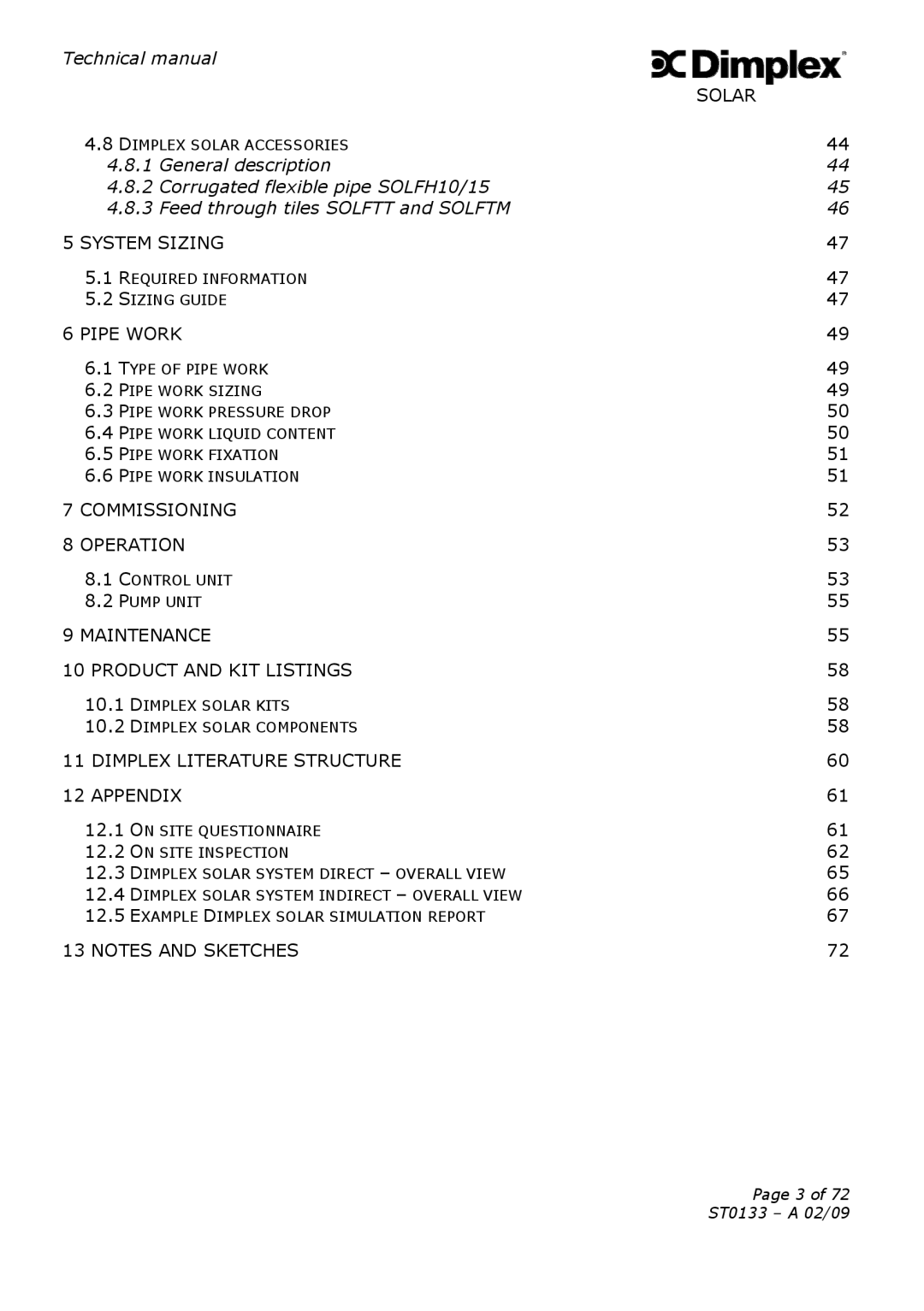 Dimplex ST0133 technical manual Solar 