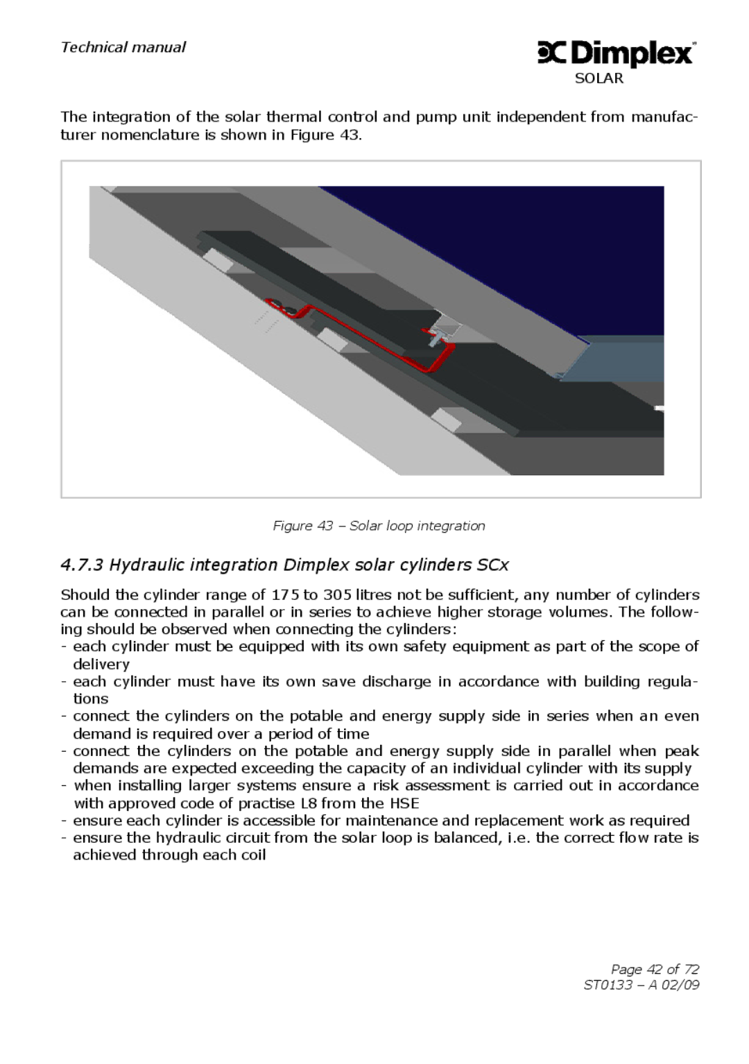 Dimplex ST0133 technical manual Hydraulic integration Dimplex solar cylinders SCx, Solar loop integration 