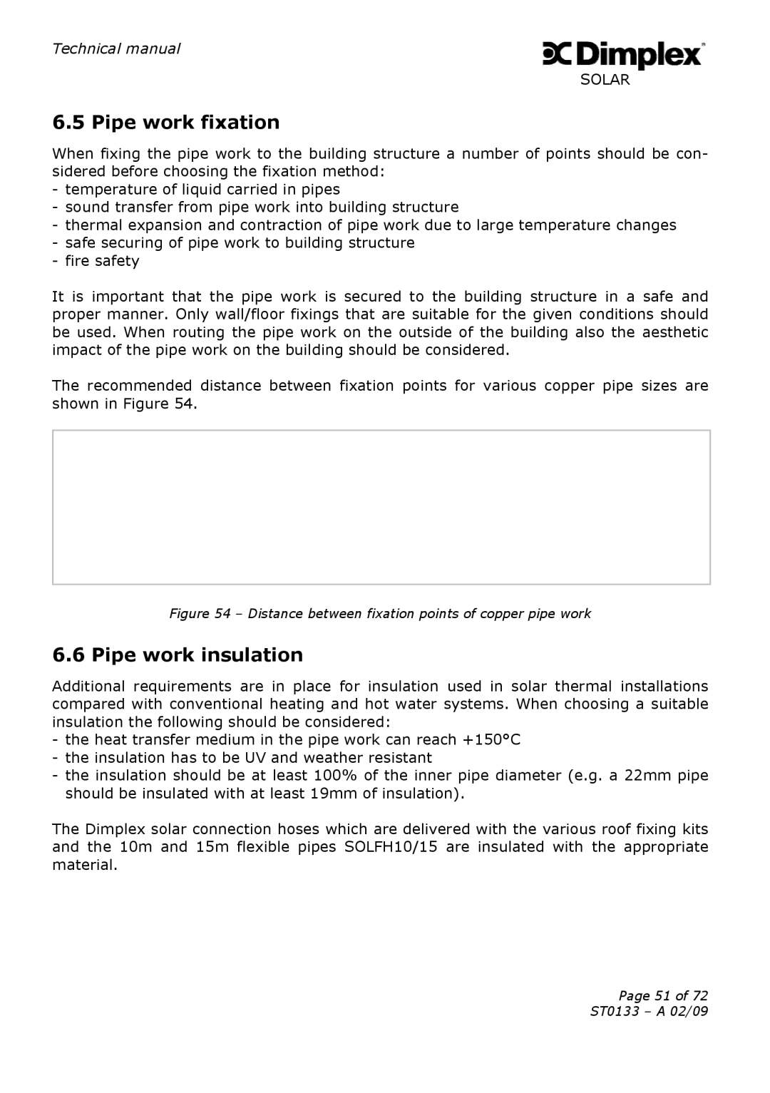 Dimplex ST0133 technical manual Pipe work fixation, Pipe work insulation 