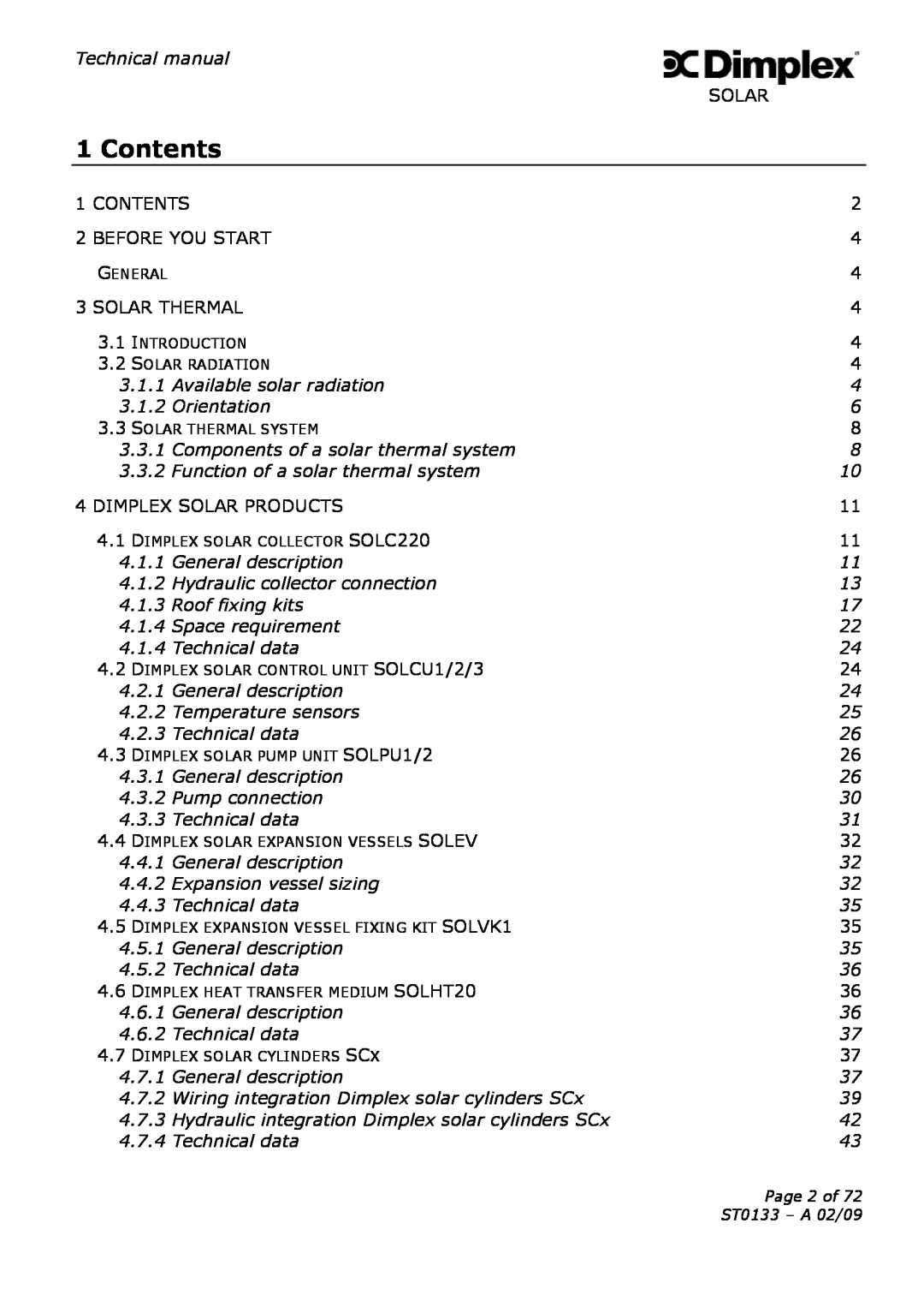 Dimplex ST0133 technical manual Contents 