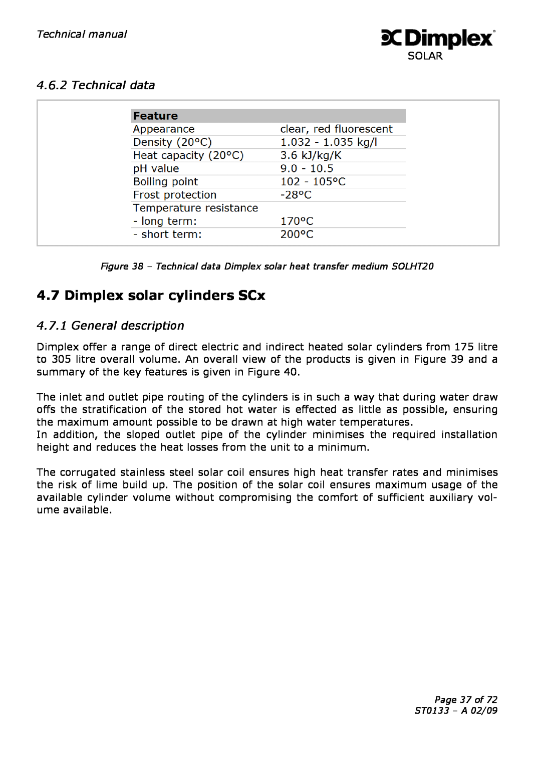 Dimplex ST0133 technical manual Dimplex solar cylinders SCx, Technical data, General description 