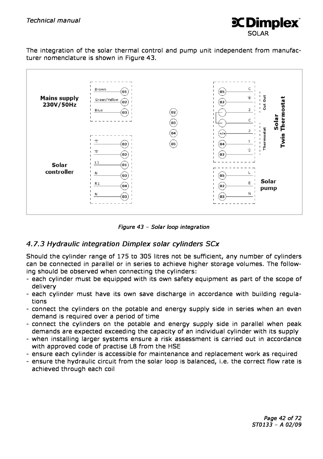 Dimplex Hydraulic integration Dimplex solar cylinders SCx, Solar loop integration, Page 42 of ST0133 - A 02/09 