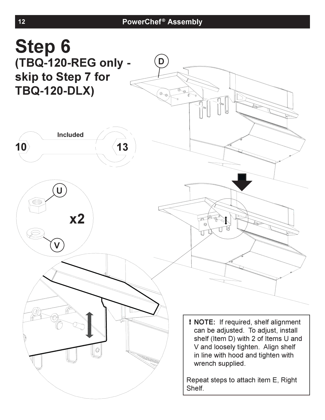 Dimplex TBQ-120-DLX, TBQ-120-REG owner manual 12PowerChef Assembly, Included 