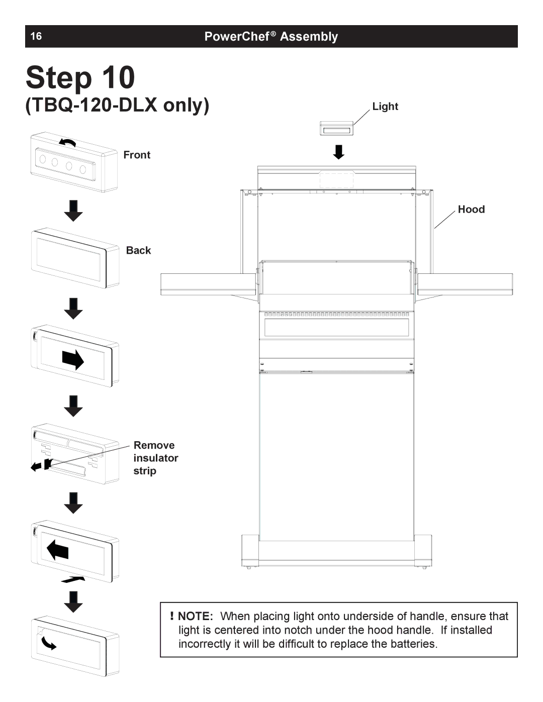 Dimplex TBQ-120-DLX, TBQ-120-REG owner manual Front Back Light, Remove insulator strip 