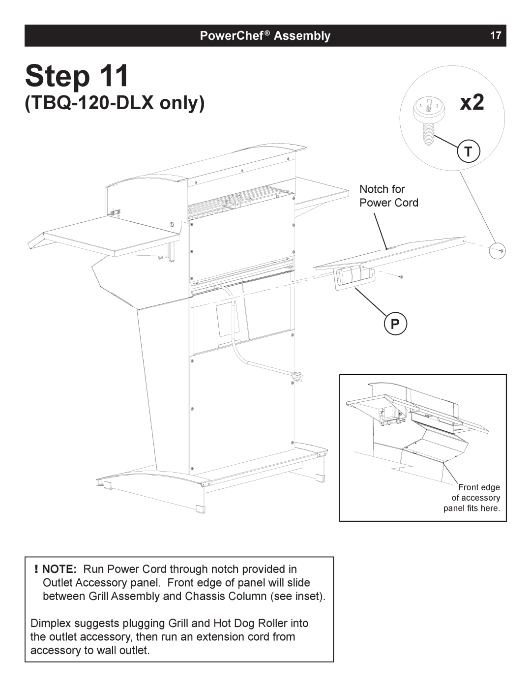 Dimplex TBQ-120-REG, TBQ-120-DLX owner manual Notch for 