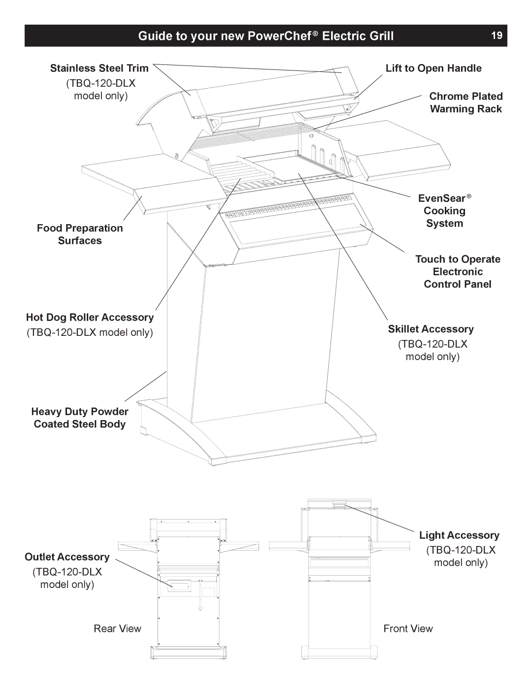 Dimplex TBQ-120-REG, TBQ-120-DLX Guide to your new PowerChef Electric Grill, Stainless Steel Trim, Light Accessory 