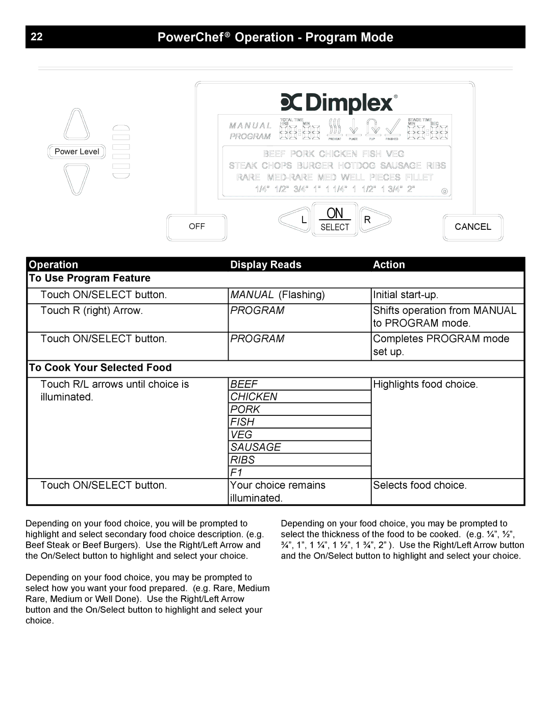 Dimplex TBQ-120-DLX, TBQ-120-REG owner manual PowerChef Operation Program Mode, To Use Program Feature 