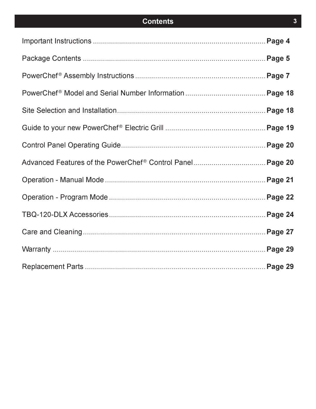 Dimplex TBQ-120-REG, TBQ-120-DLX owner manual Contents 