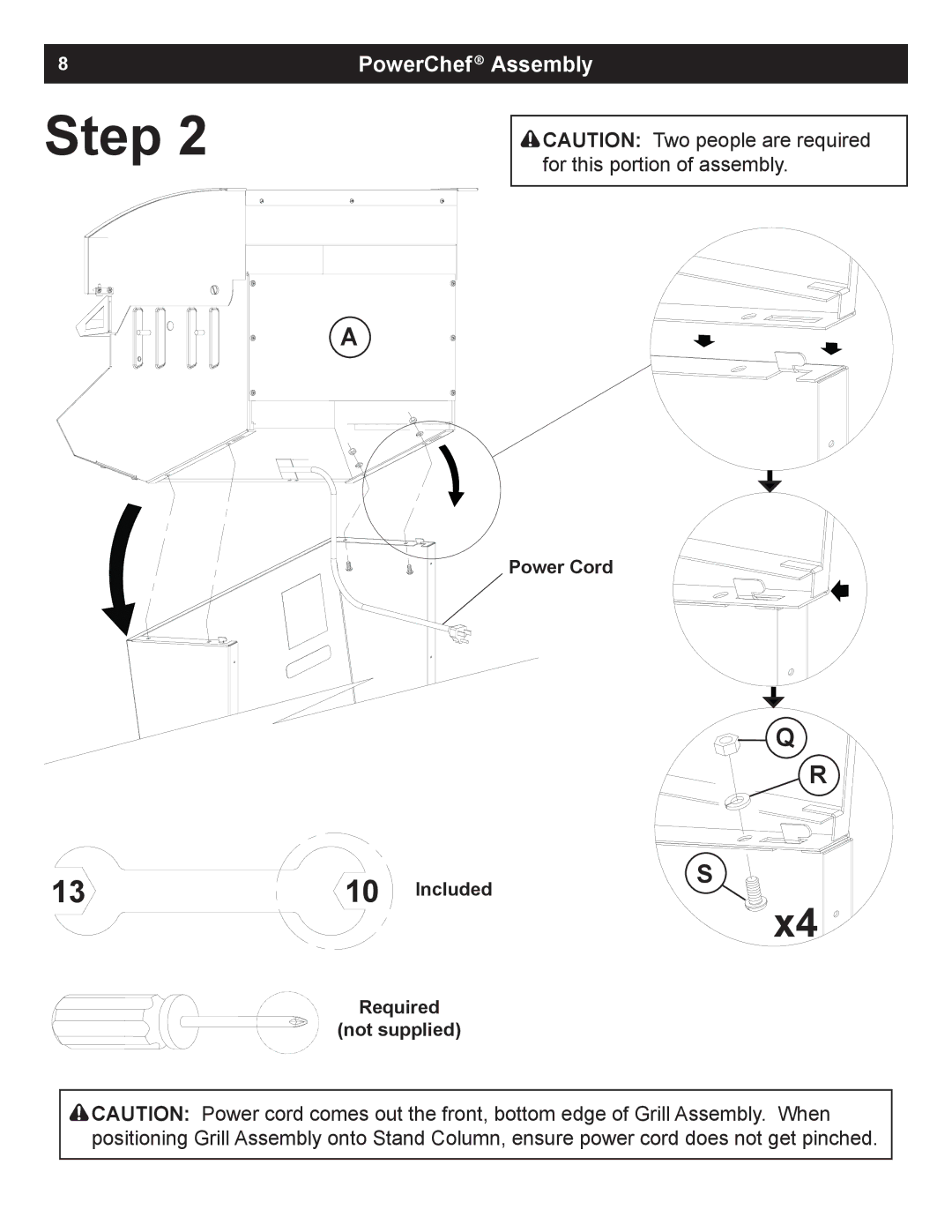 Dimplex TBQ-120-DLX, TBQ-120-REG owner manual Power Cord Included Required Not supplied 