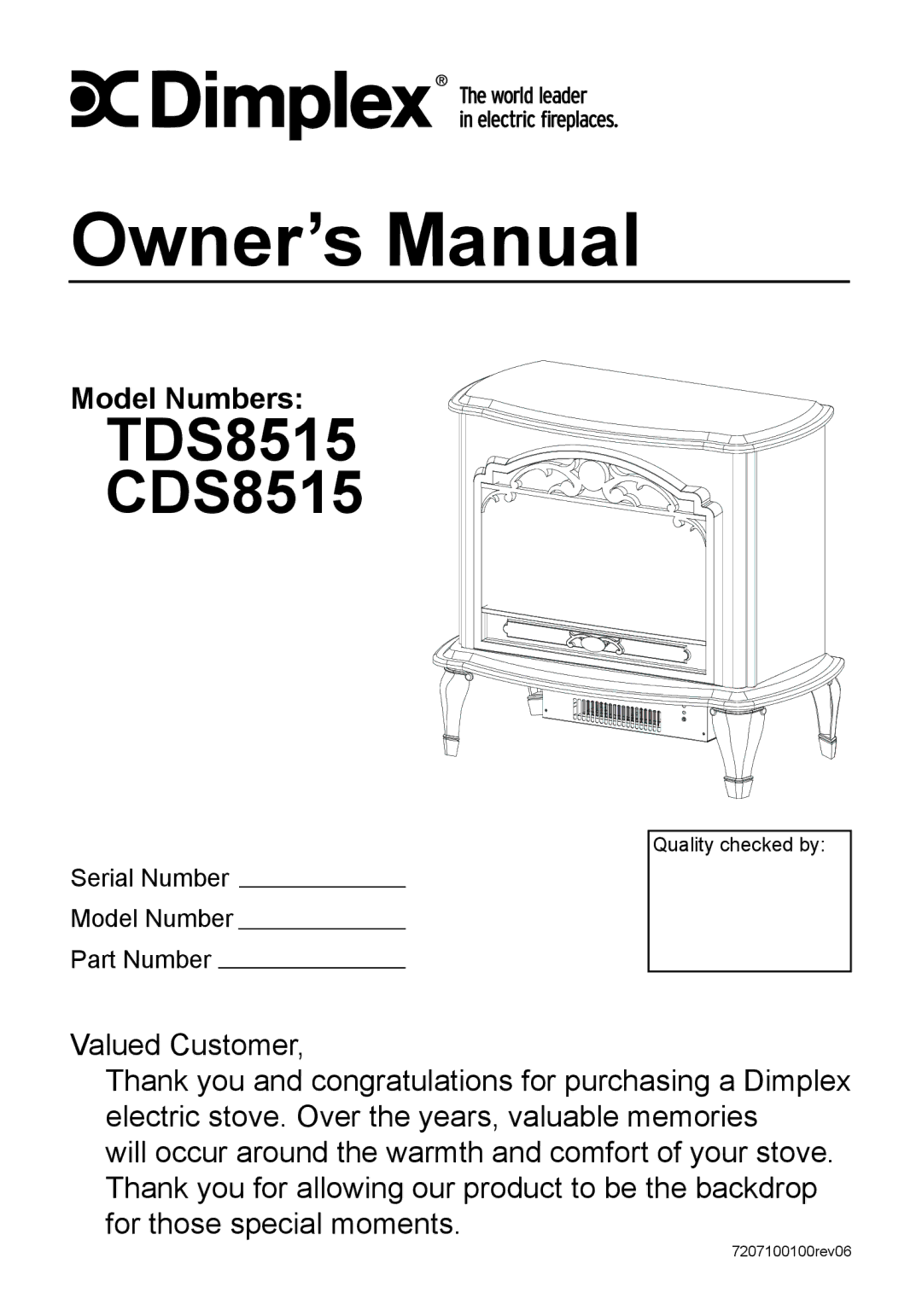 Dimplex owner manual TDS8515 CDS8515, Model Numbers 