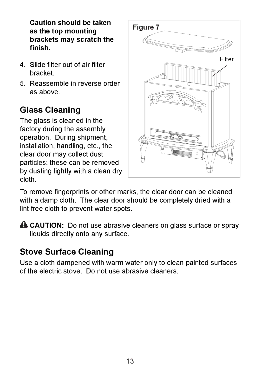 Dimplex CDS8515, TDS8515 owner manual Glass Cleaning, Stove Surface Cleaning 