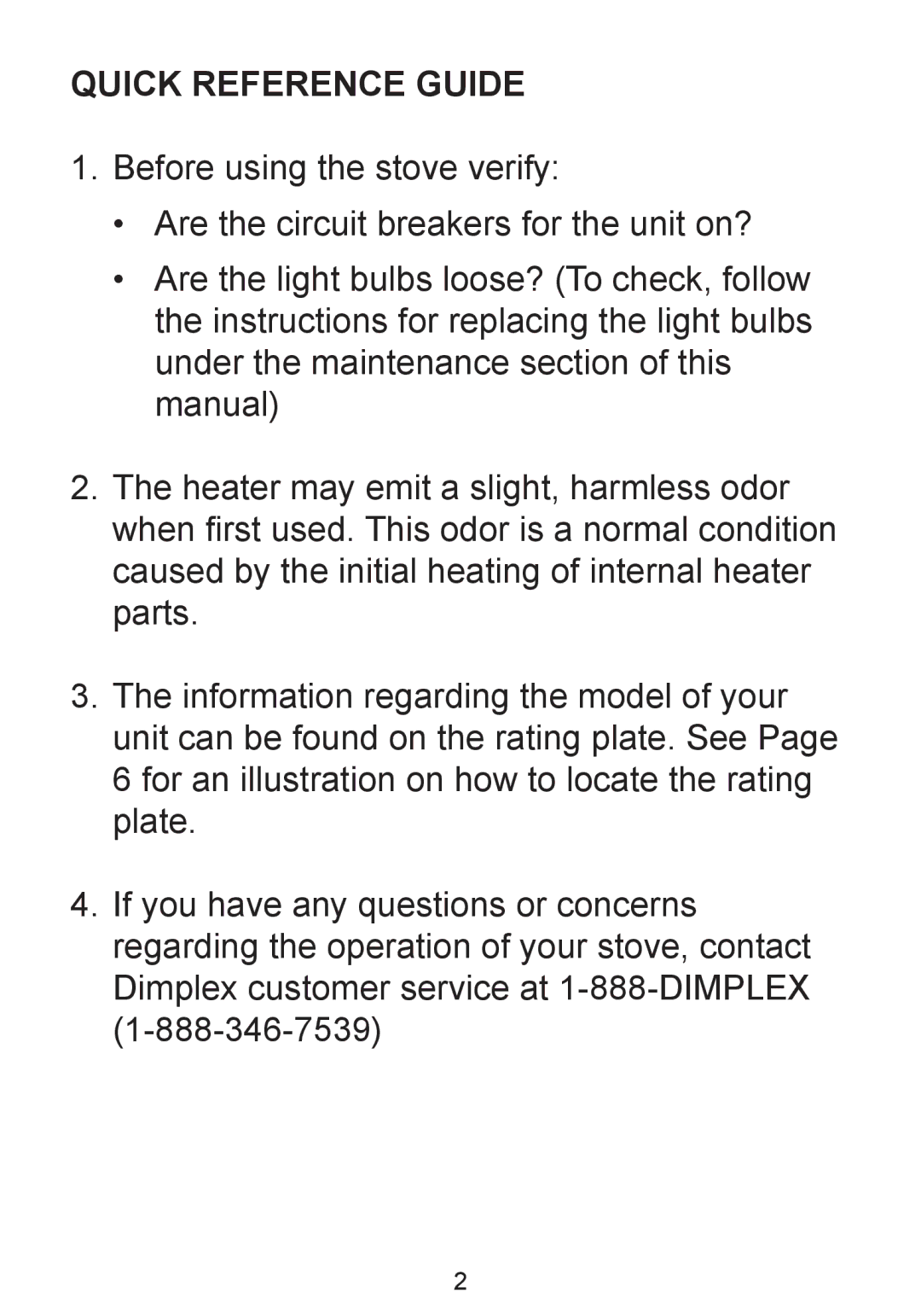 Dimplex TDS8515, CDS8515 owner manual Quick Reference Guide 