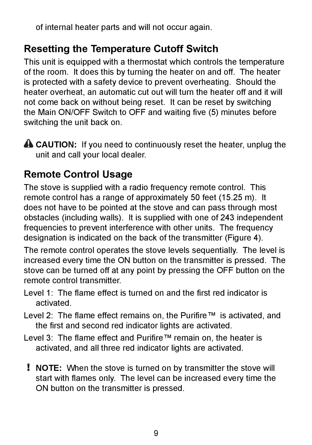 Dimplex CDS8515, TDS8515 owner manual Resetting the Temperature Cutoff Switch, Remote Control Usage 