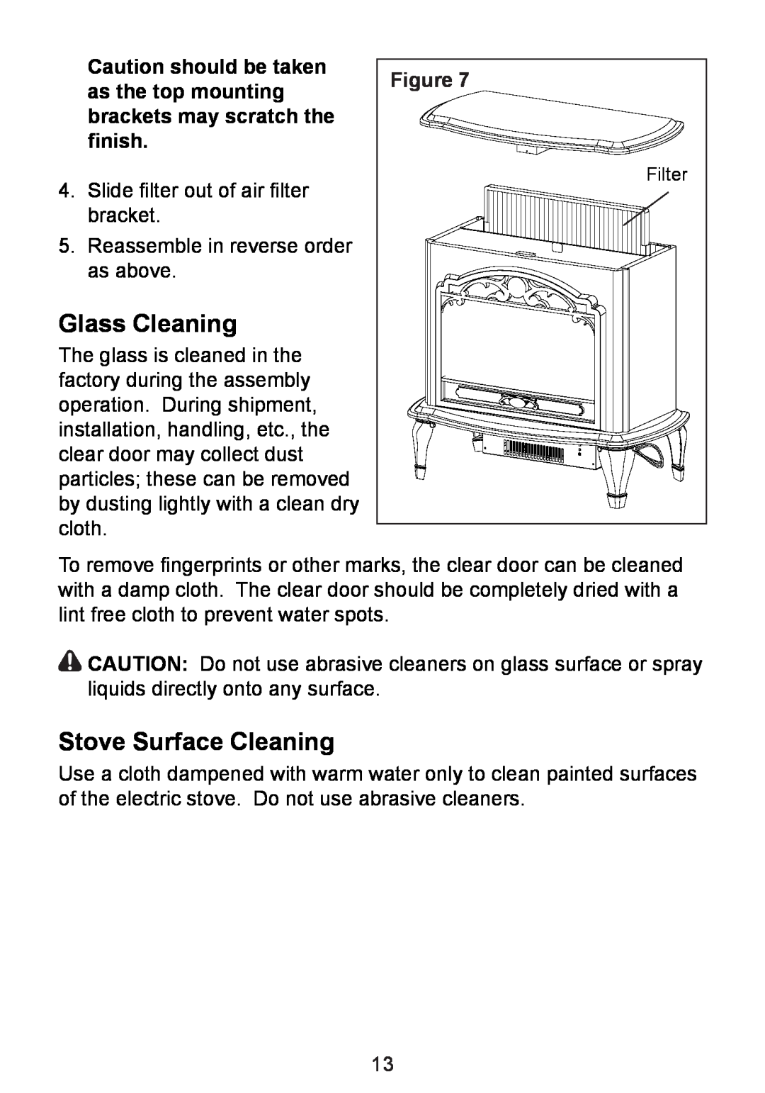 Dimplex CDS8515, TDS8515 owner manual Glass Cleaning, Stove Surface Cleaning, Figure 