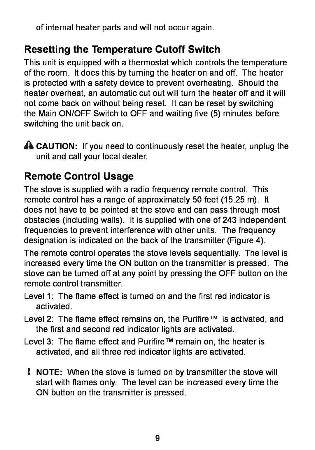 Dimplex CDS8515, TDS8515 owner manual Resetting the Temperature Cutoff Switch, Remote Control Usage 