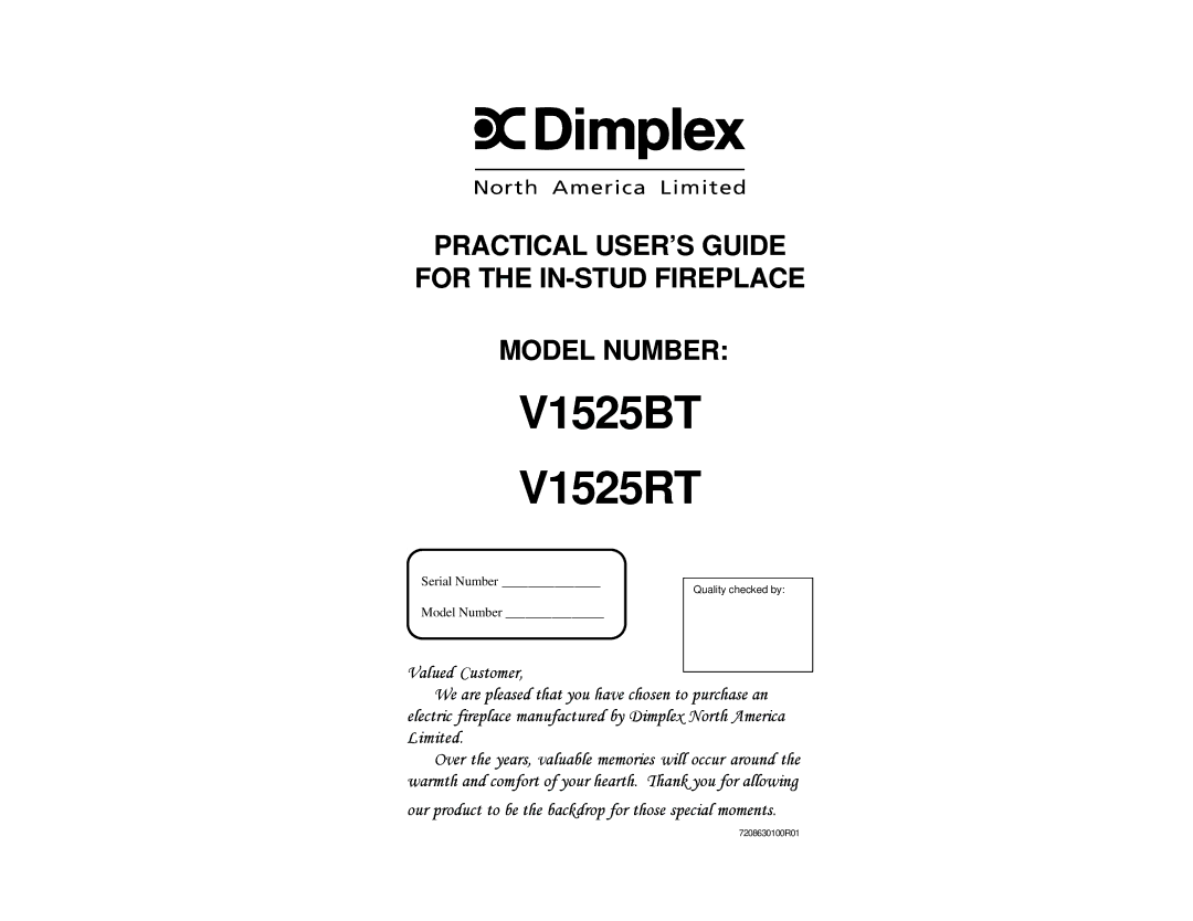 Dimplex manual V1525BT V1525RT 