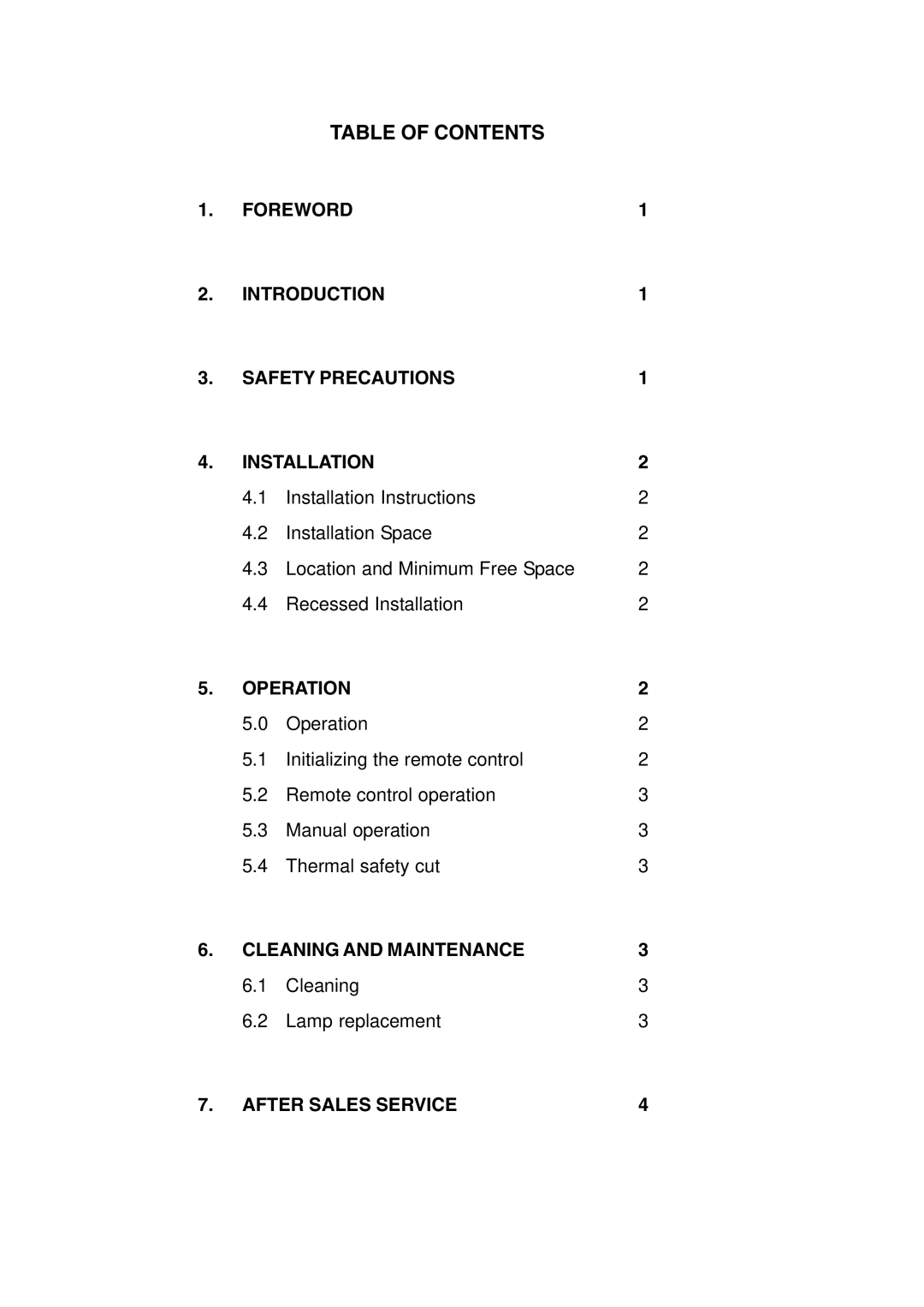 Dimplex VALENCIA manual Table of Contents 