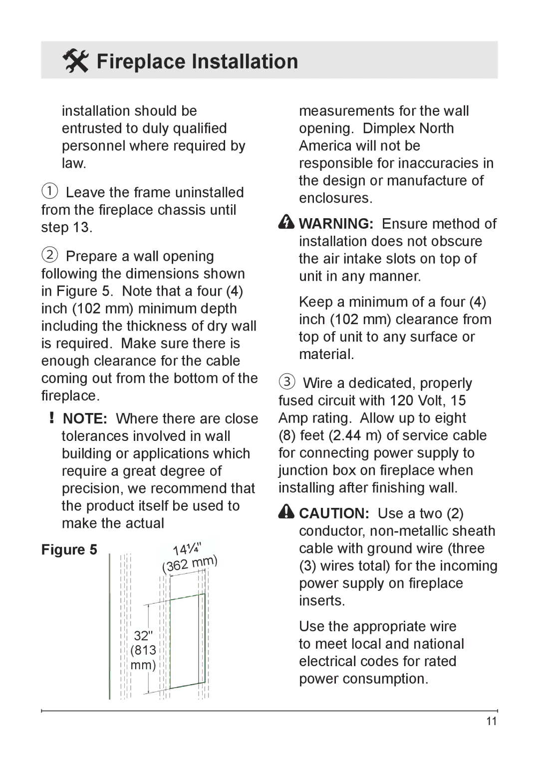 Dimplex VCX1525-WH owner manual 14¼ 