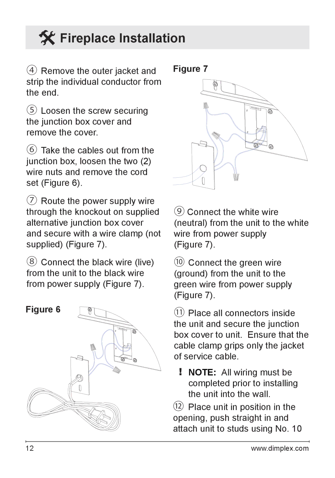 Dimplex VCX1525-WH owner manual Fireplace Installation 