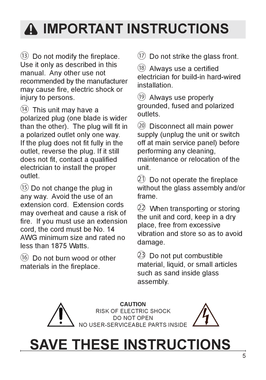 Dimplex VCX1525-WH owner manual Important Instructions 