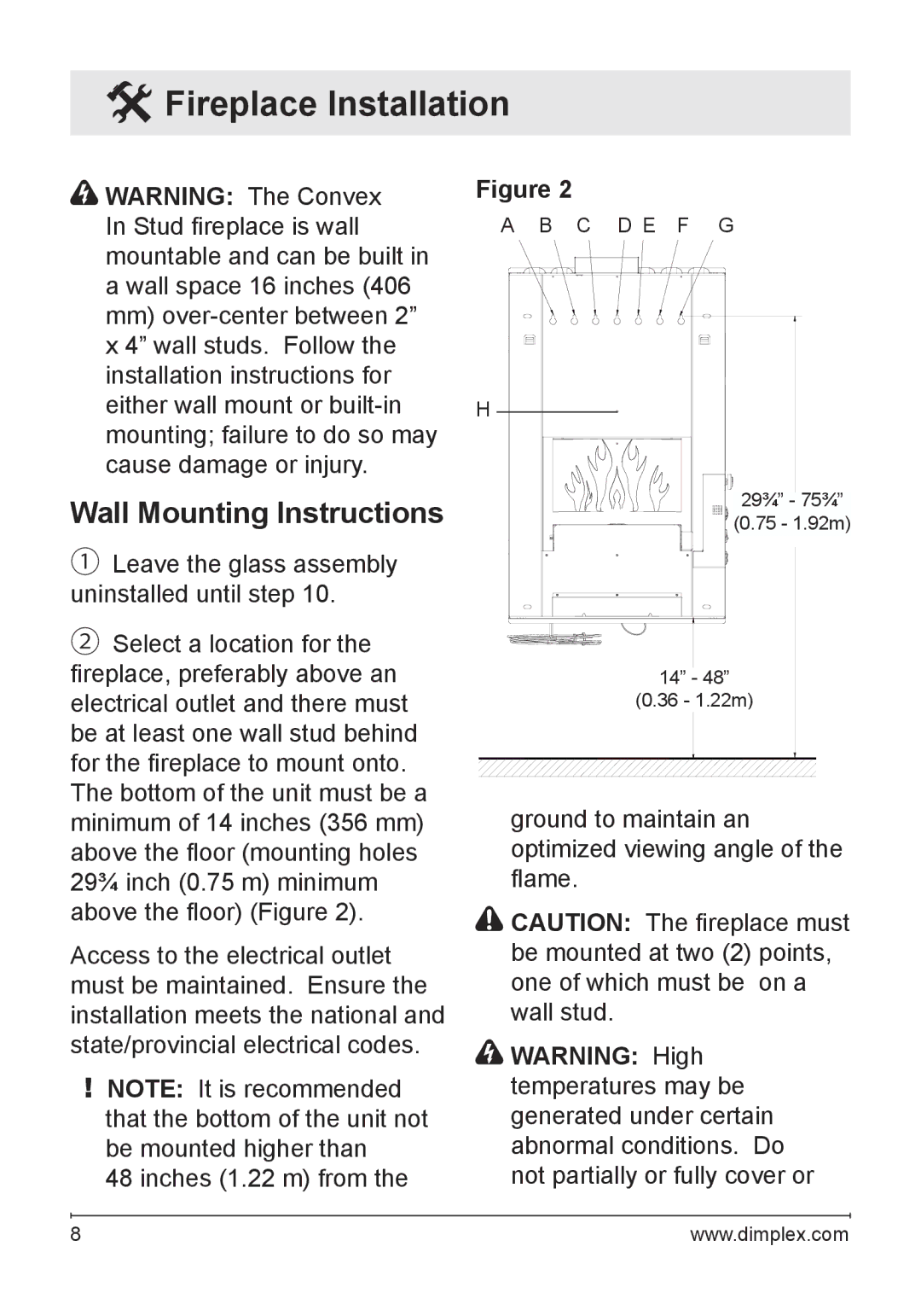 Dimplex VCX1525-WH owner manual Wall Mounting Instructions 