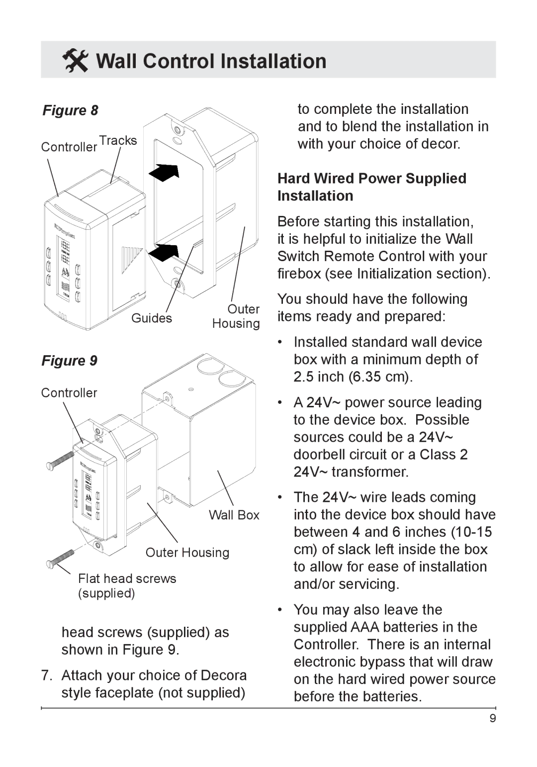 Dimplex WRCPF-KIT owner manual Hard Wired Power Supplied Installation 