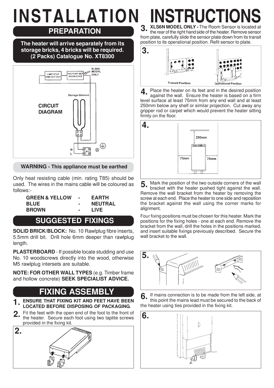 Dimplex XL6N, XLS6N installation instructions Installation Instructions 