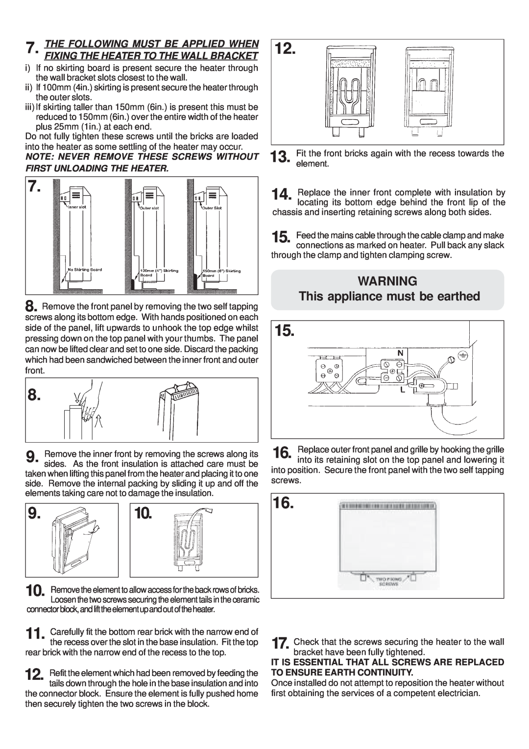 Dimplex XLS6N, XL6N installation instructions This appliance must be earthed 