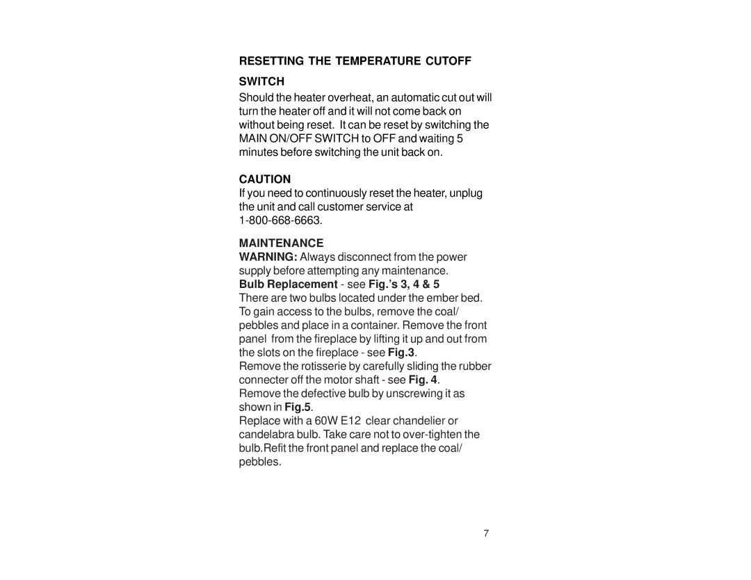 Dimplex ZAMORA CS3550, CASTILLO CS3540 manual Resetting the Temperature Cutoff Switch, Maintenance 