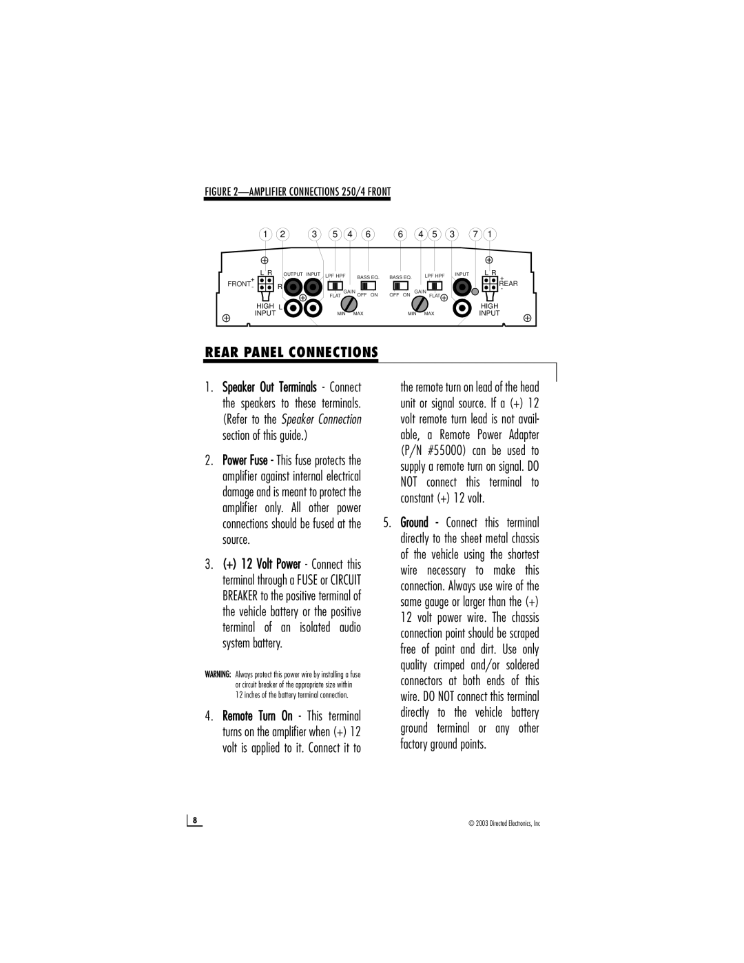 Directed Audio 300/2, 250/4, 200/2 manual Rear Panel Connections, Section of this guide, This, Source 