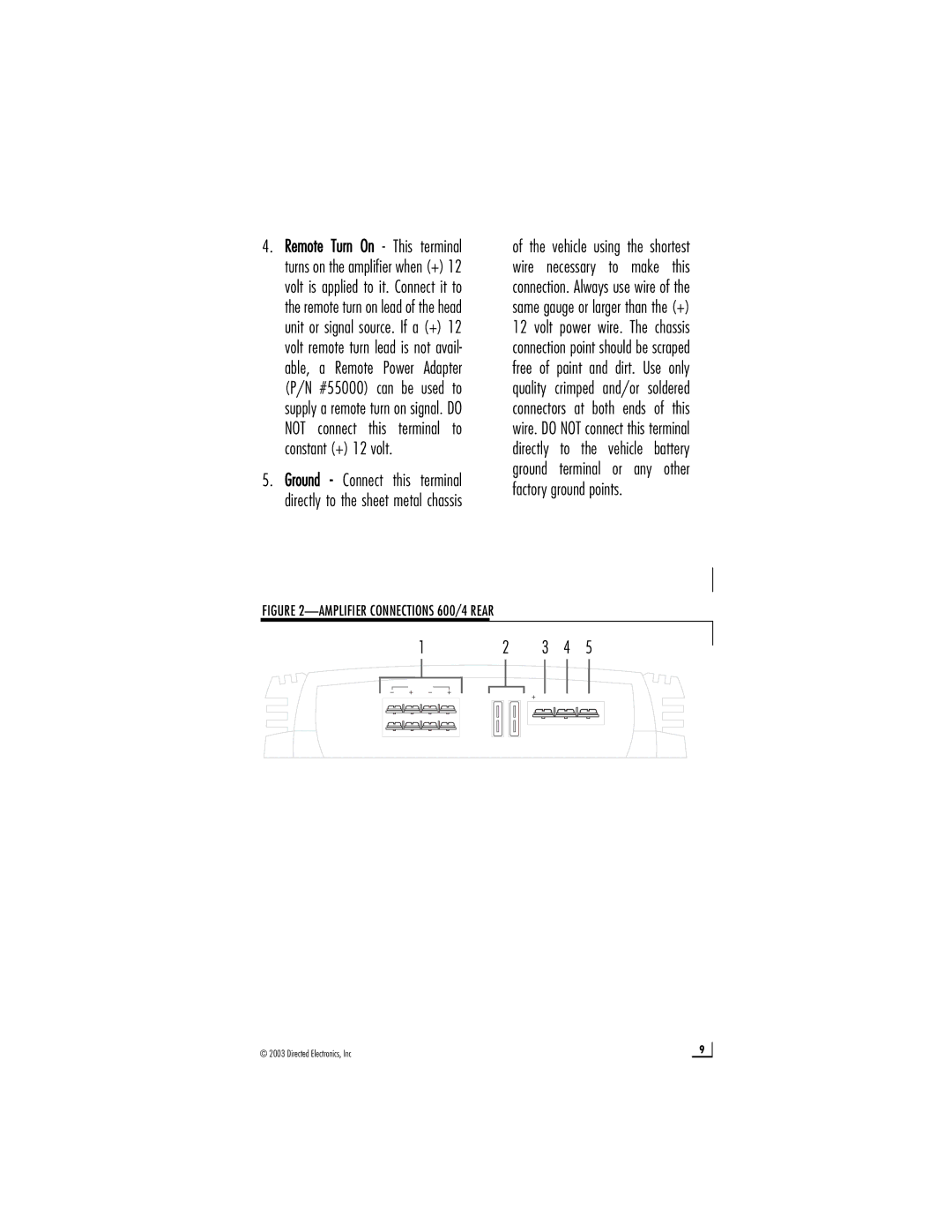 Directed Audio manual Amplifier Connections 600/4 Rear 