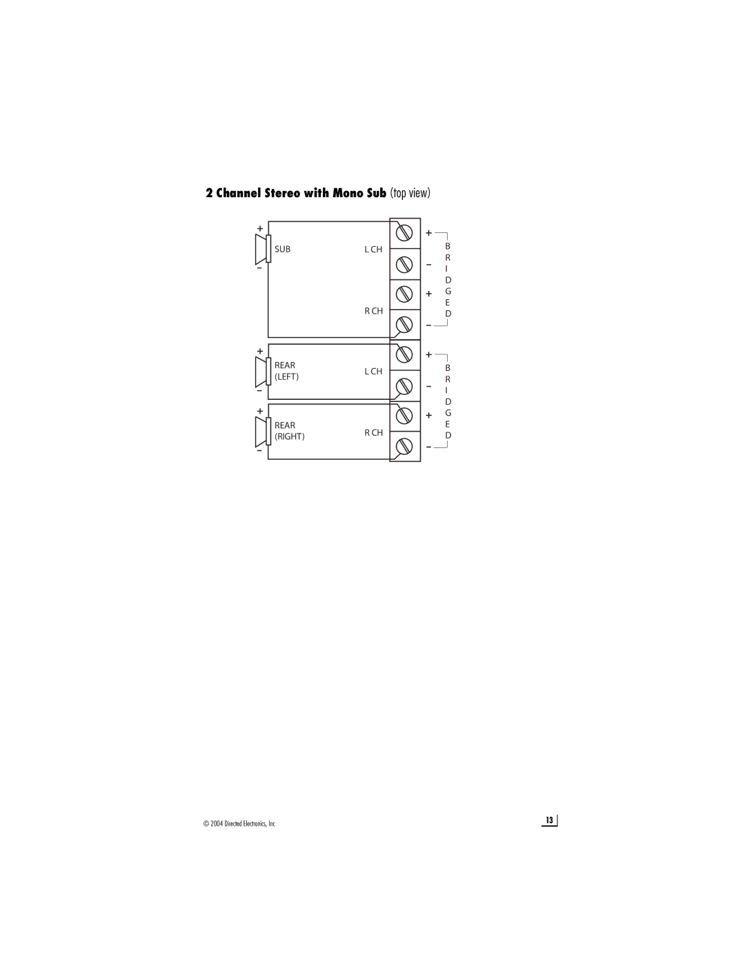 Directed Audio A502, A404 owner manual Channel Stereo with Mono Sub top view 