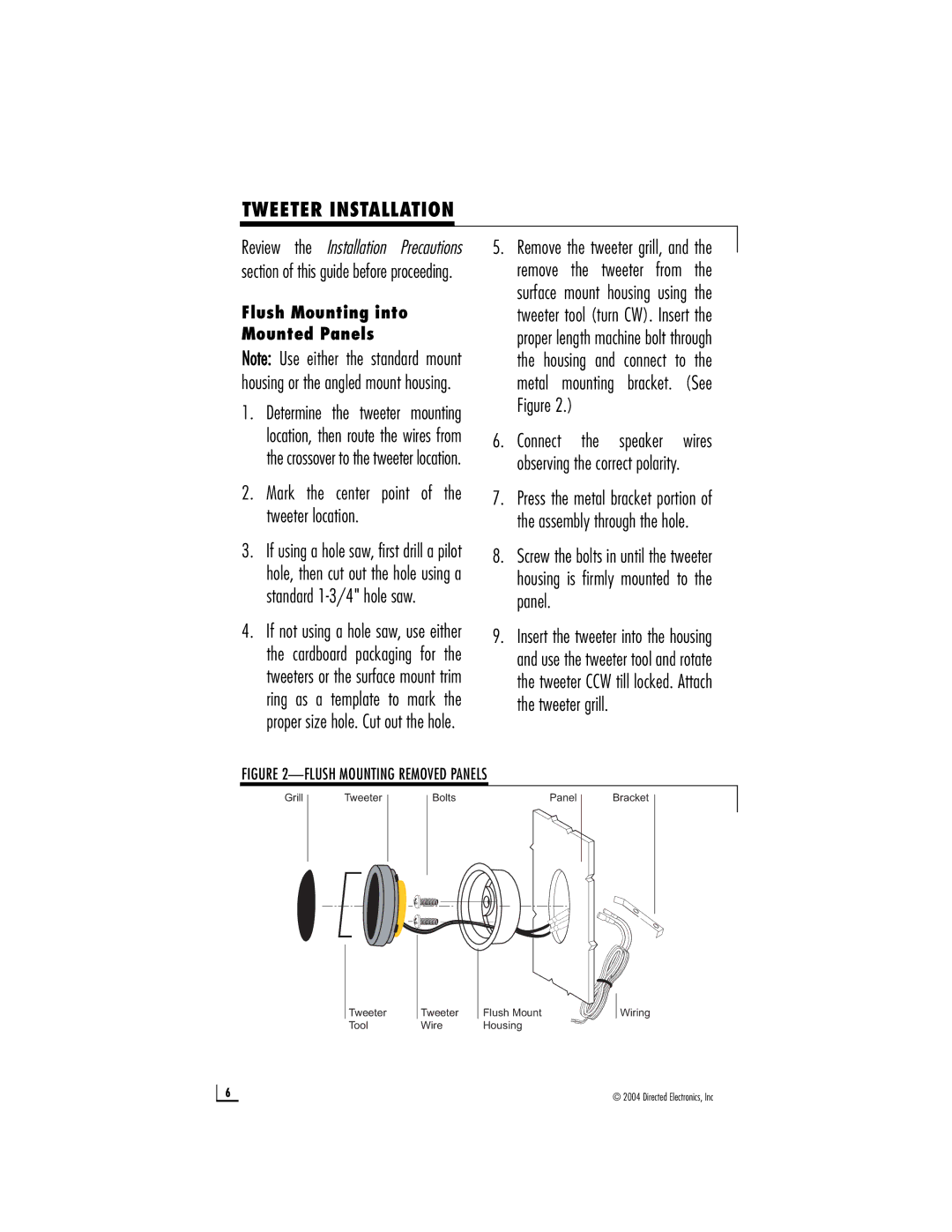 Directed Audio CSX-T owner manual Tweeter Installation, Mark the center point of the tweeter location 