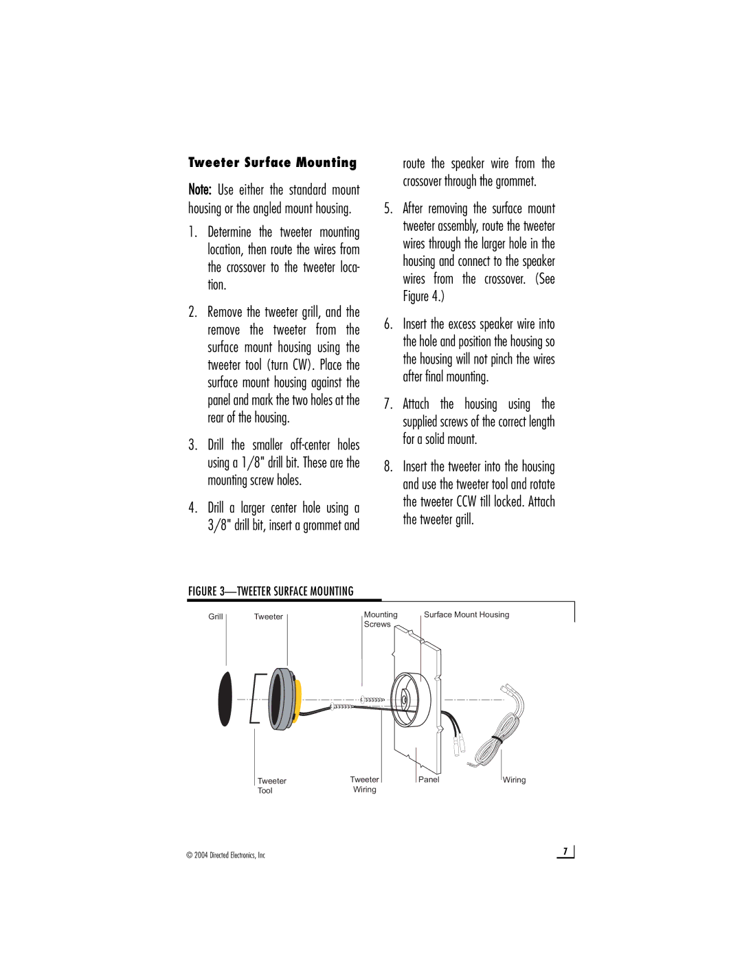 Directed Audio CSX-T owner manual Tweeter Surface Mounting 