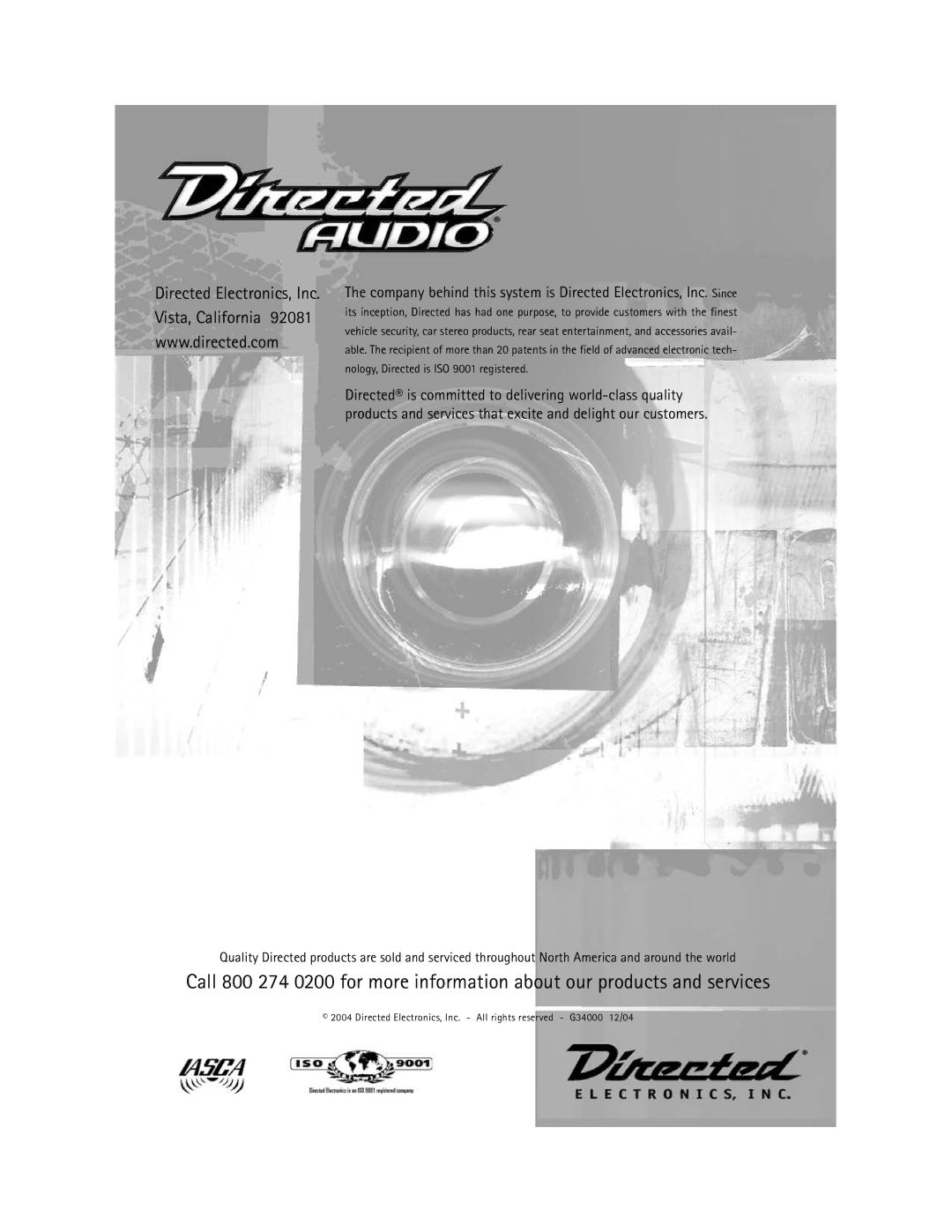 Directed Audio CSX-T owner manual Directed Electronics, Inc Vista, California 