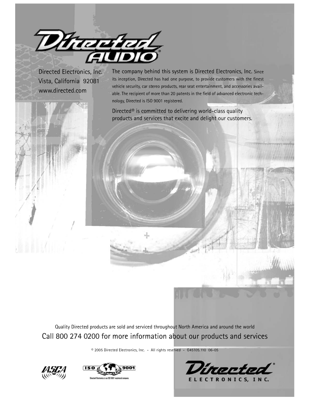 Directed Audio D2400, D1200 owner manual Vista, California 