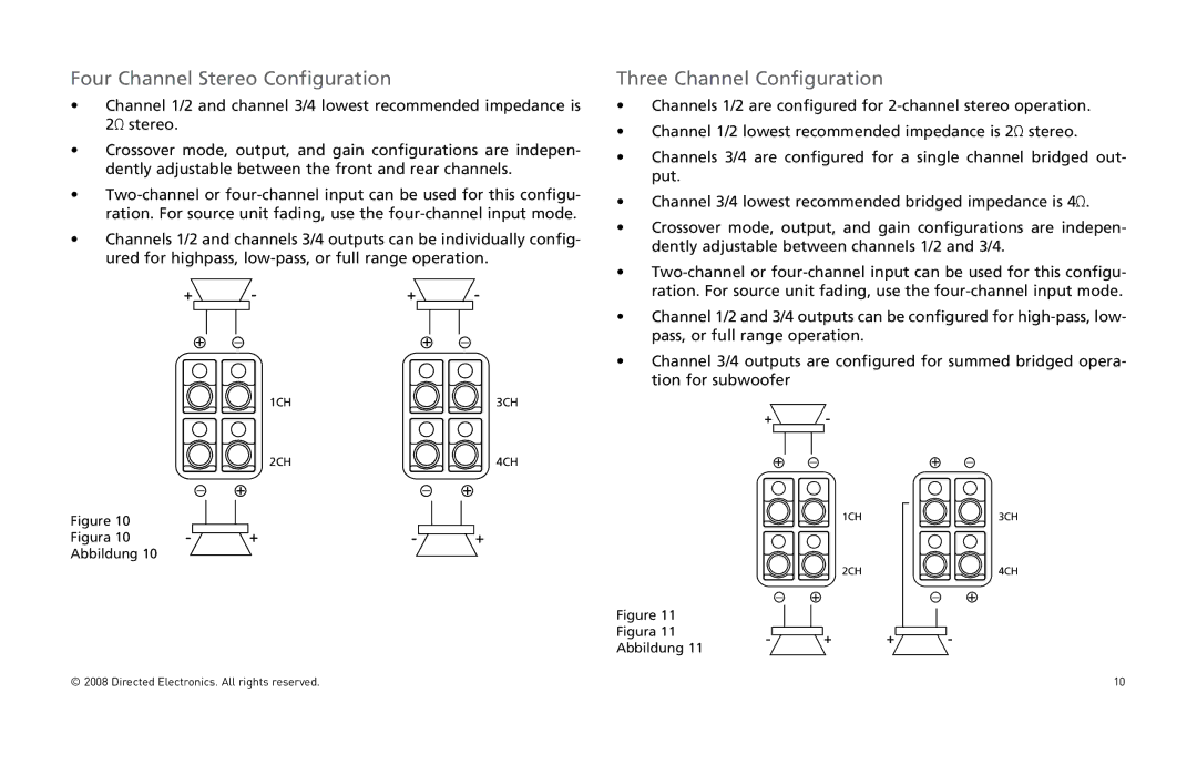 Directed Audio XTR5004, XTR2504 owner manual Four Channel Stereo Configuration 