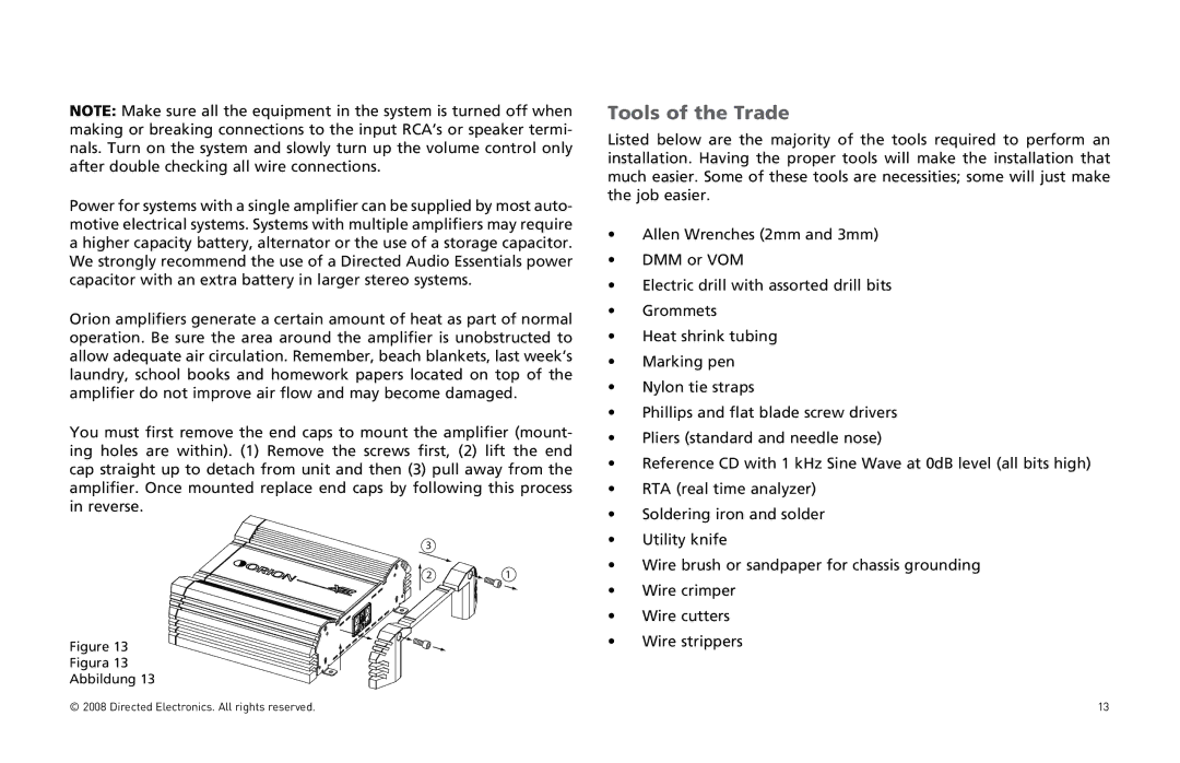 Directed Audio XTR2504, XTR5004 owner manual Tools of the Trade 